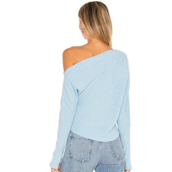 Free People Fuji Thermal Long Sleeve Off the Shoulder Top in Dew Shine Blue, L - Picture 2 of 11